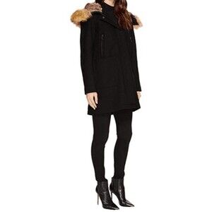 NWT Vince Camuto Faux Fur Trim Wool Blend Parka Coat Women's size XS Black